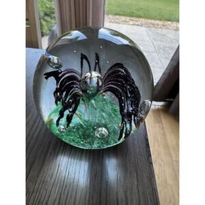 VTG Clear Glass Paperweight w/ Encased Black Butterfly Design Bullicante Bubbles